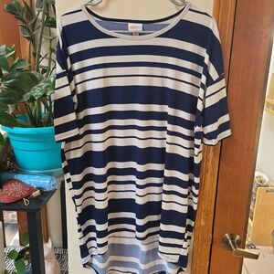 Lularoe Irma Striped Navy Blue & White Dolman Top